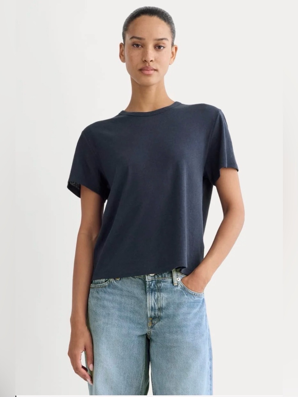New Everlane THE BOX-CUT TEE IN COTTON LINEN Navy Size M